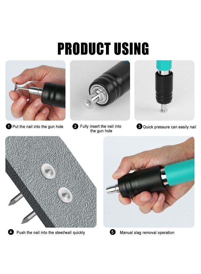 Mini Steel Nails Gun Tool 3 Gear Adjustable Fastening for Cement Wall DIY Woodworking Portable Nail Shooting Machine Low Noise Strength Adjustable Green Complete Kit Included