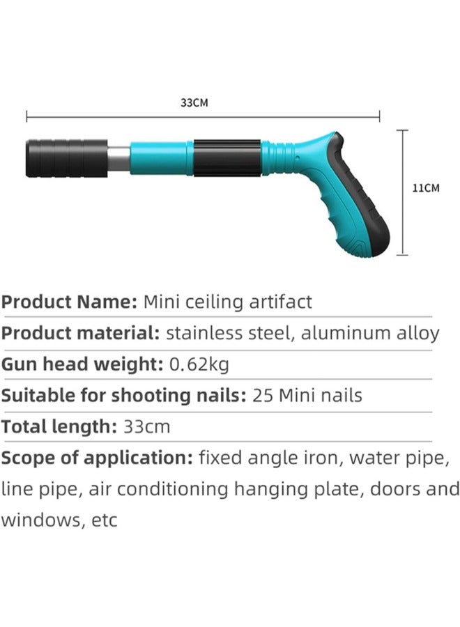 Mini Steel Nails Gun Tool 3 Gear Adjustable Fastening for Cement Wall DIY Woodworking Portable Nail Shooting Machine Low Noise Strength Adjustable Green Complete Kit Included