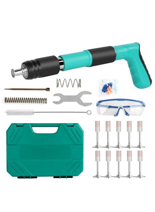 Mini Steel Nails Gun Tool 3 Gear Adjustable Fastening for Cement Wall DIY Woodworking Portable Nail Shooting Machine Low Noise Strength Adjustable Green Complete Kit Included