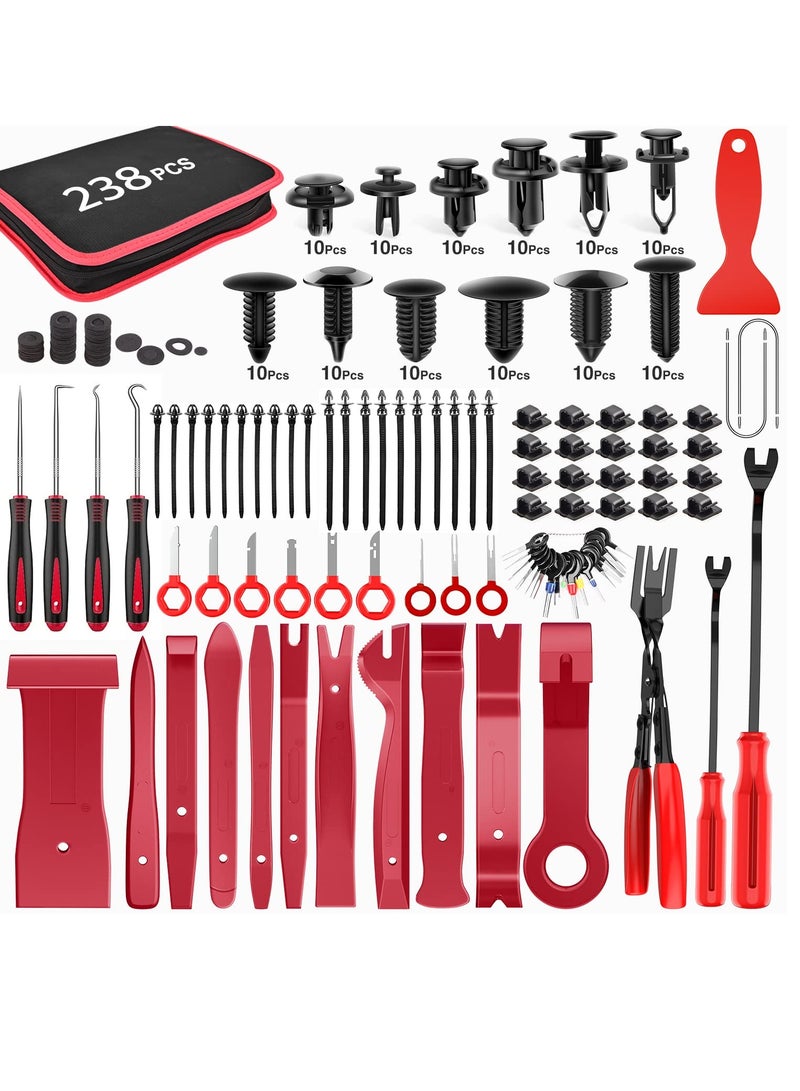 238Pcs Trim Removal Tool, Auto Push Pin Bumper Retainer Clip Set Fastener Terminal Remover Tool Adhesive Cable Clips Pry Kit Car Panel Radio Removal Auto Clip Pliers
