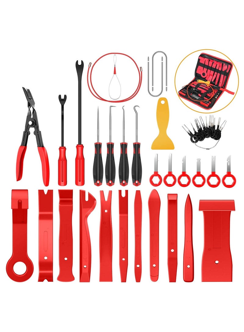 40Pcs Trim Removal Tool, Auto Terminal Removal Key Tool, Auto Clip Pliers Stereo Removal Tools, Car Upholstery Repair Removal Kit, Precision Hook and Pick Set,Wiring Threader, Car Film Scraper