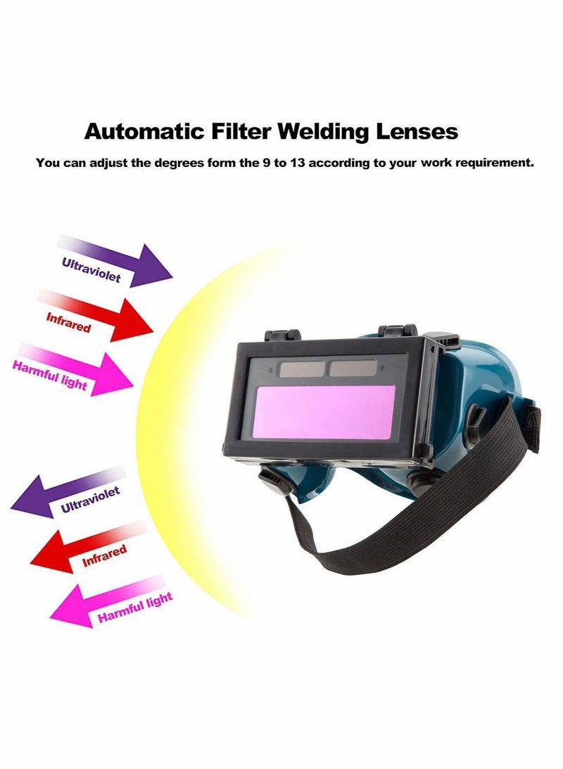 Auto Darkening Welding Goggles with Clear Inner Lenses, Welding Helmet Solar Welder Eyes Glasses, Eye Protection Welding Glasses Flip Up Lens (Dark Green)