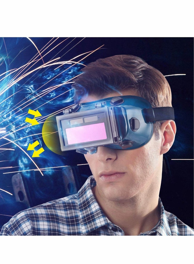 Auto Darkening Welding Goggles with Clear Inner Lenses, Welding Helmet Solar Welder Eyes Glasses, Eye Protection Welding Glasses Flip Up Lens (Dark Green)