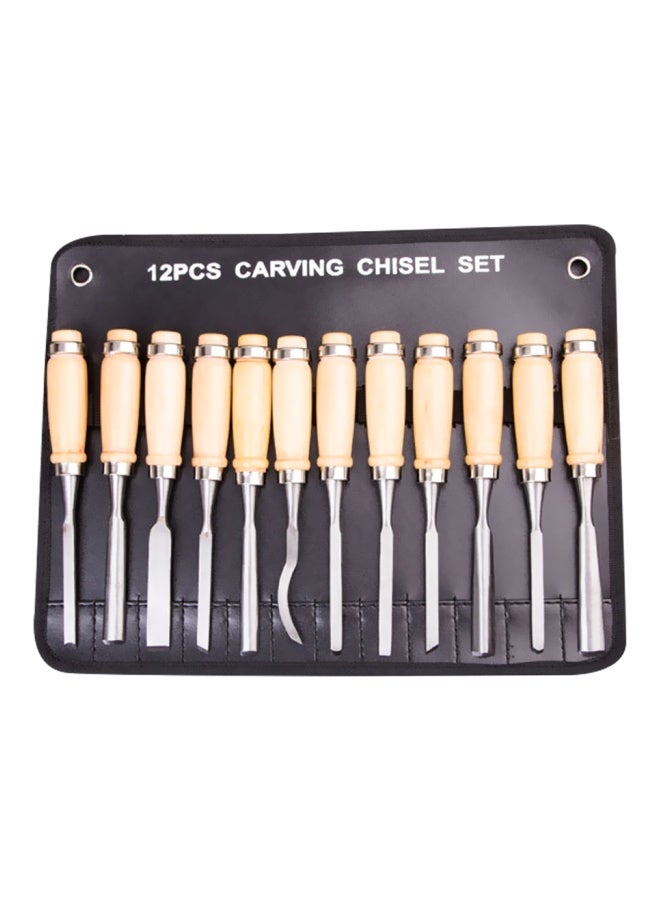 12-Piece Woodworking Carving Chisel Set Beige/Silver 30x4x20cm