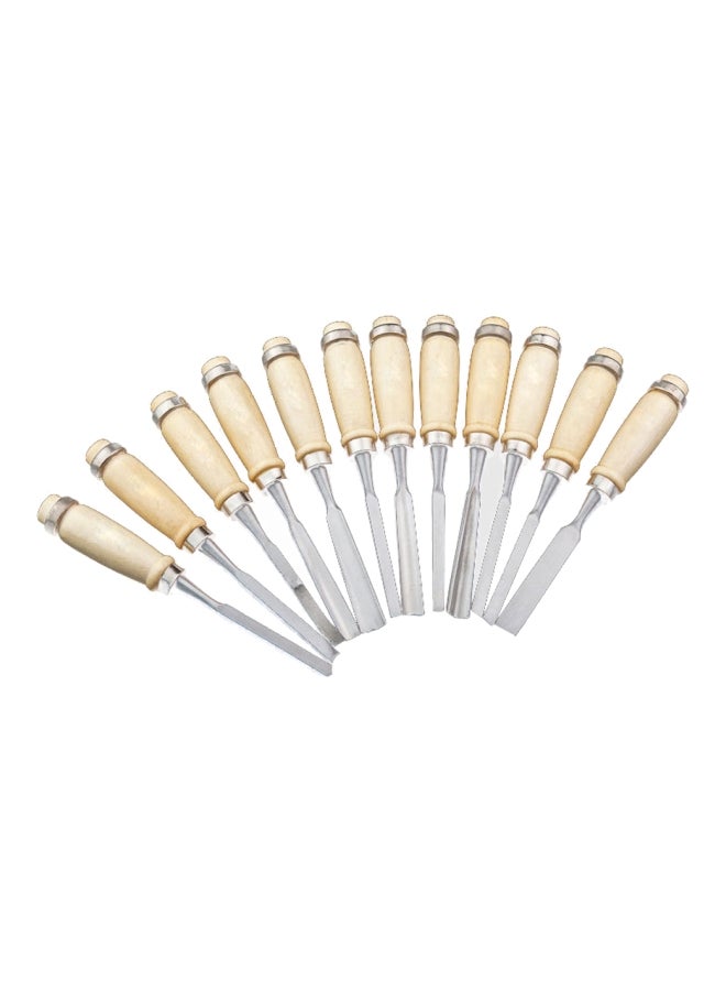 12-Piece Woodworking Carving Chisel Set Beige/Silver 30x4x20cm