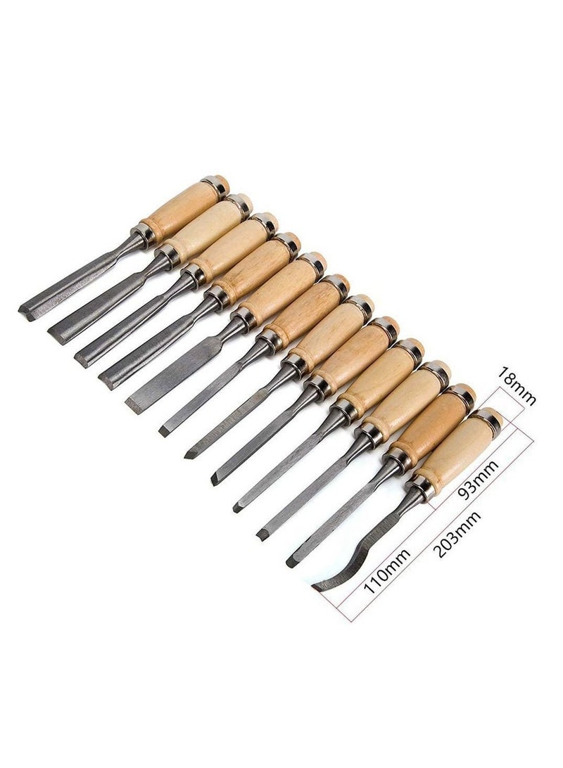 12 Pcs Professional Wood Carving Chisel Set Sharp Woodworking Tools with Carrying Bag Great for Beginners