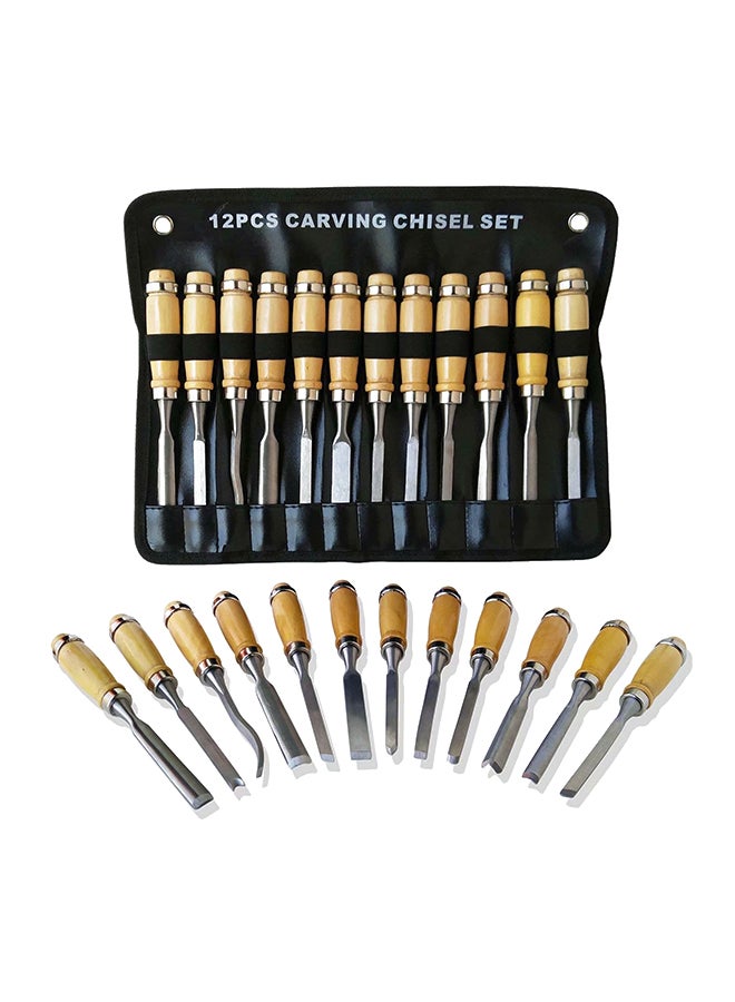 Set Of 12 Wood Carving Tools Knife Kit Silver/Beige 120grams