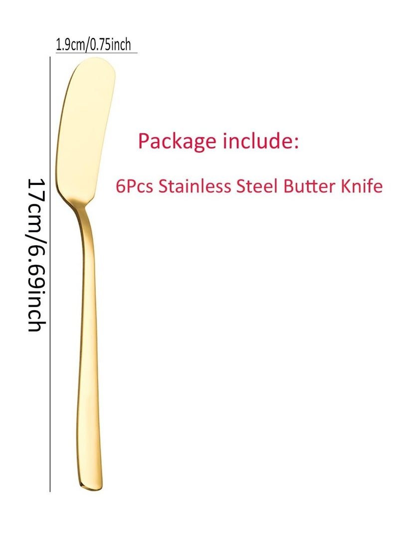 304 Butter Knife 6 Pieces, Stainless Steel Household Butter Spatula, Dessert and Jam Small Scraper, Butter Knife Spreader for Home, kitchen Gold