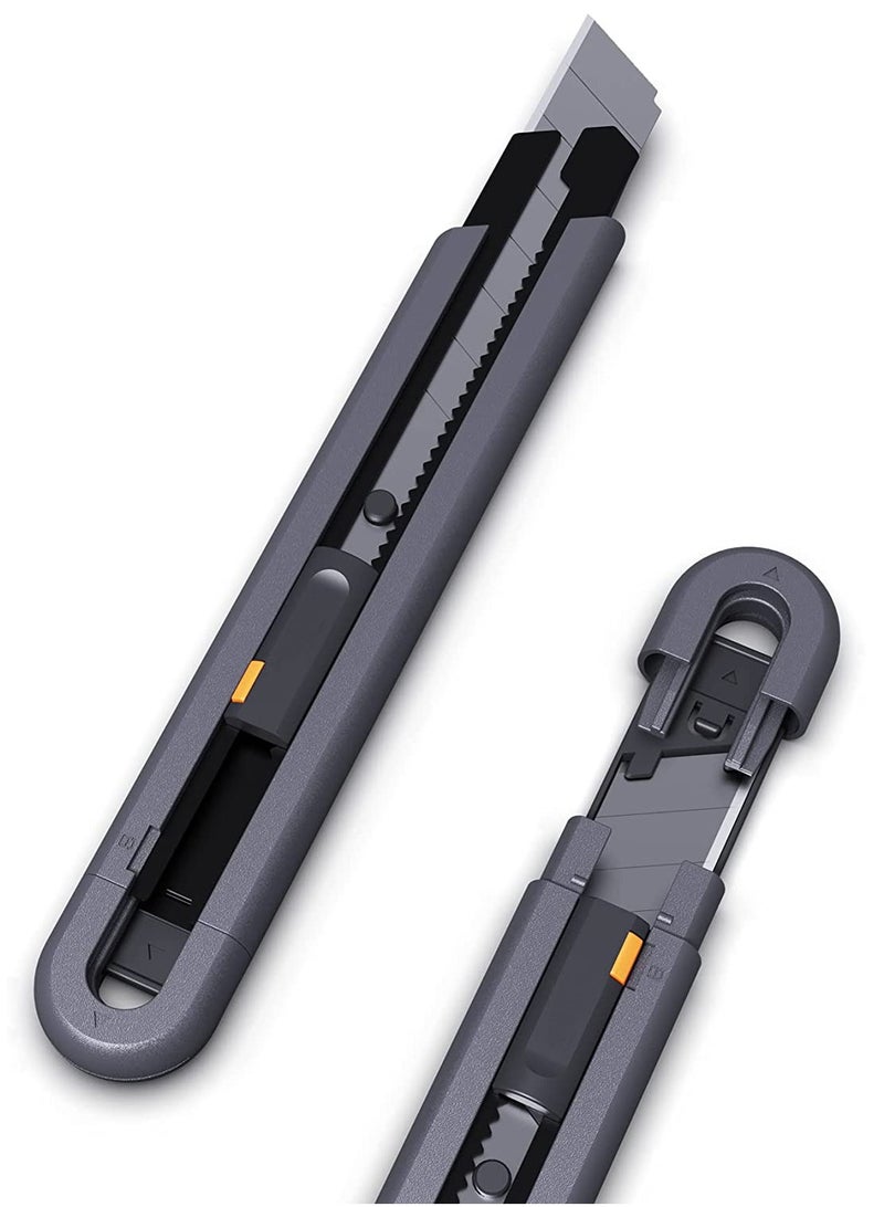 SYOSI Box Cutter Utility Knife, SK2 Retractable Box Cutter Snap Off Safety Cutter with ABS Grip, Stainless Steel Box Cutter for Cardboard Papers and Plastics, 2 Spare Blades