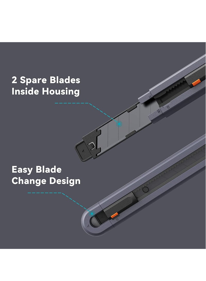 SYOSI Box Cutter Utility Knife, SK2 Retractable Box Cutter Snap Off Safety Cutter with ABS Grip, Stainless Steel Box Cutter for Cardboard Papers and Plastics, 2 Spare Blades