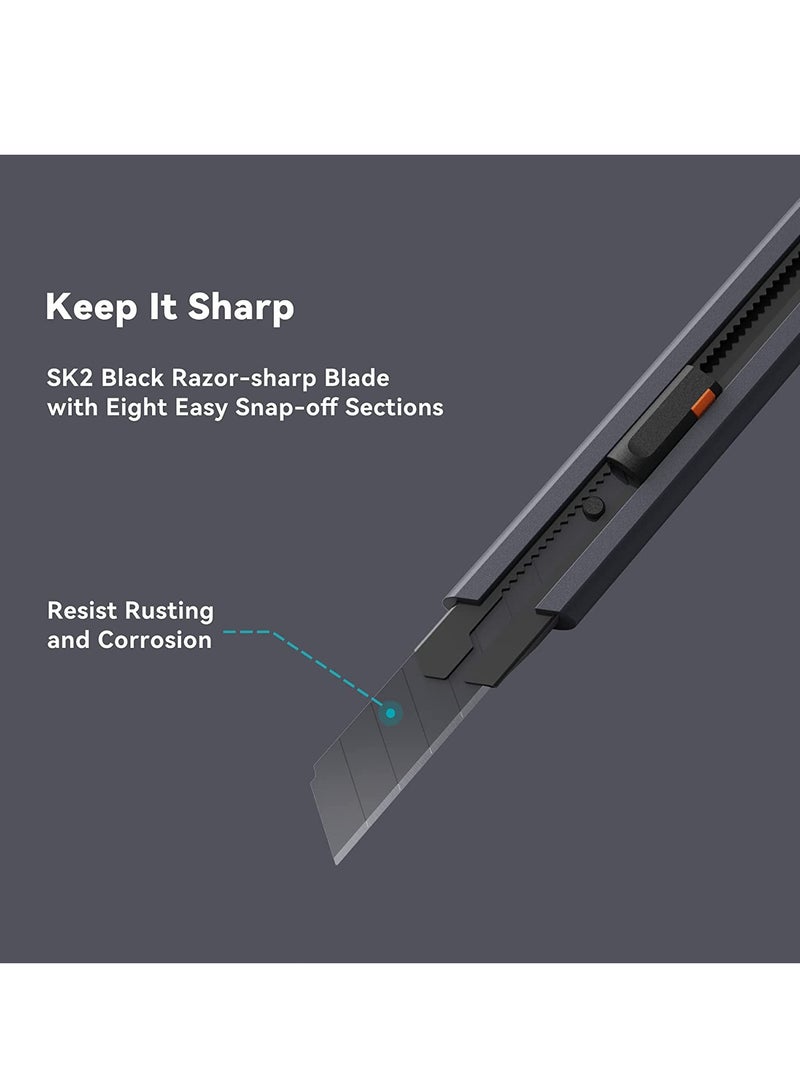 SYOSI Box Cutter Utility Knife, SK2 Retractable Box Cutter Snap Off Safety Cutter with ABS Grip, Stainless Steel Box Cutter for Cardboard Papers and Plastics, 2 Spare Blades