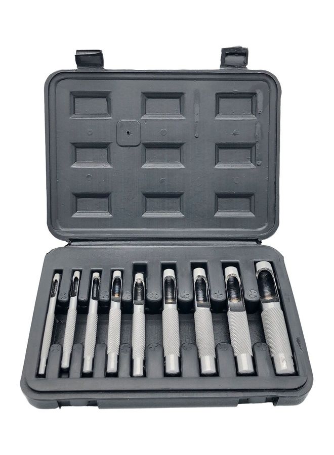 9-Piece Hollow Punch Set With Toolbox Silver 19.00x5.00x14.00cm