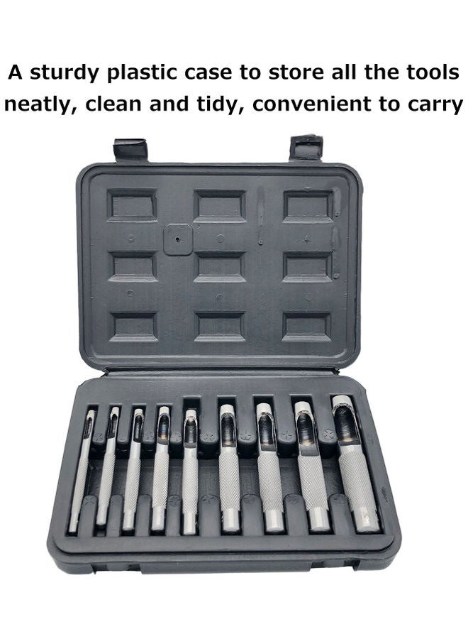 9-Piece Hollow Punch Set With Toolbox Silver 19.00x5.00x14.00cm