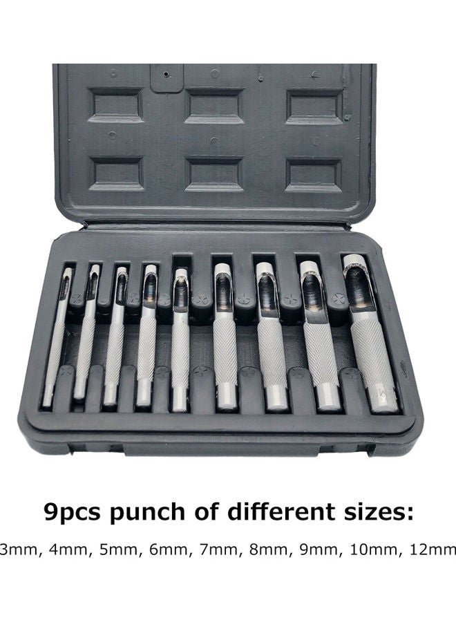 9-Piece Hollow Punch Set With Toolbox Silver 19.00x5.00x14.00cm