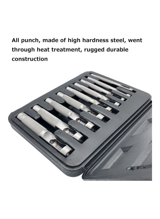 9-Piece Hollow Punch Set With Toolbox Silver 19.00x5.00x14.00cm