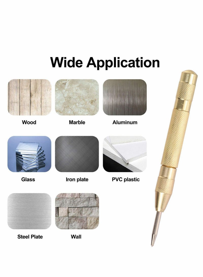 Automatic Center Punch, 5.1 Inch Adjustable Spring Loaded Hole for Steel, Wood, Plastic Brass Window Glass Crushing Hand Tool