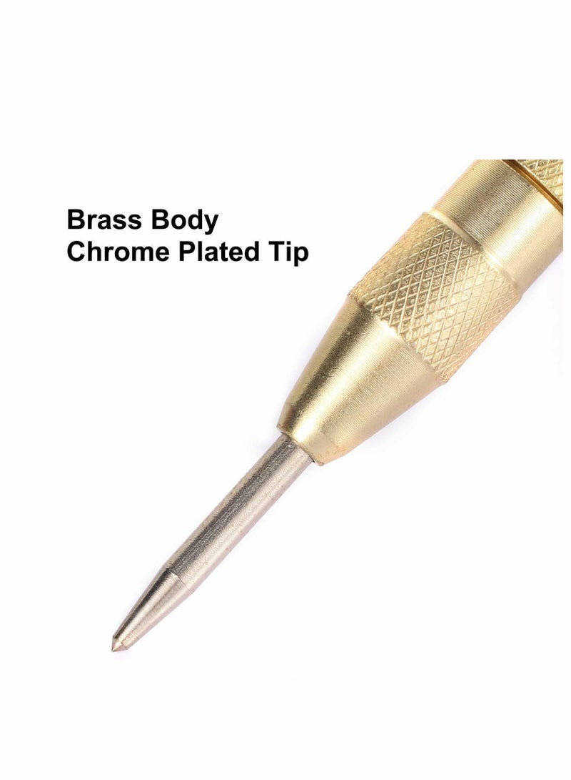 Automatic Center Punch, 5.1 Inch Adjustable Spring Loaded Hole for Steel, Wood, Plastic Brass Window Glass Crushing Hand Tool