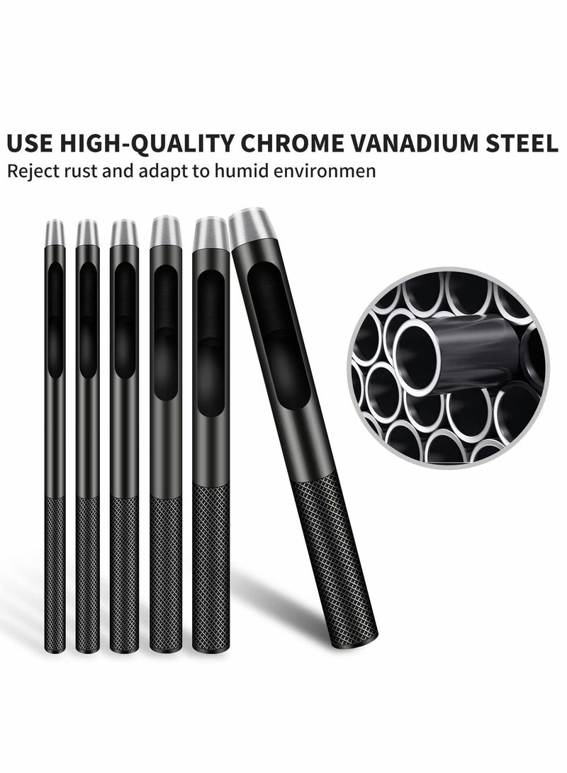 Leather Hole Punch, 6 Pcs Round Hollow Punch Set, Industrial Grade Black