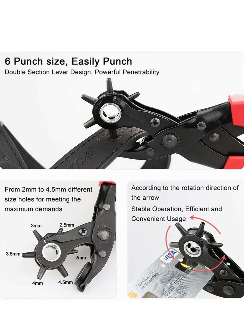 Leather Hole Punch Set, Upgraded Version Set, for Belts, Watch Bands, Dog Collars, Shoes, Fabric, DIY or Craft Projects, Super Heavy Duty Rotary Puncher, Multi Hole Sizes Maker Tool