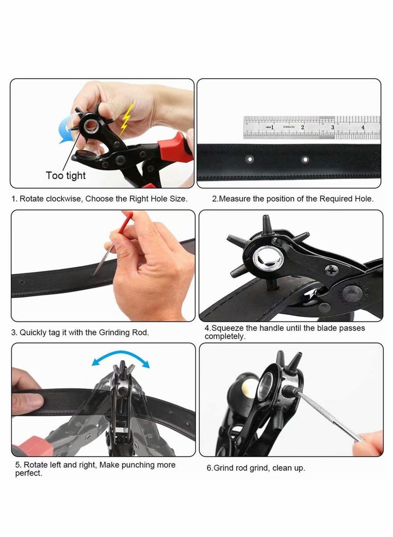 Leather Hole Punch Set, Upgraded Version Set, for Belts, Watch Bands, Dog Collars, Shoes, Fabric, DIY or Craft Projects, Super Heavy Duty Rotary Puncher, Multi Hole Sizes Maker Tool