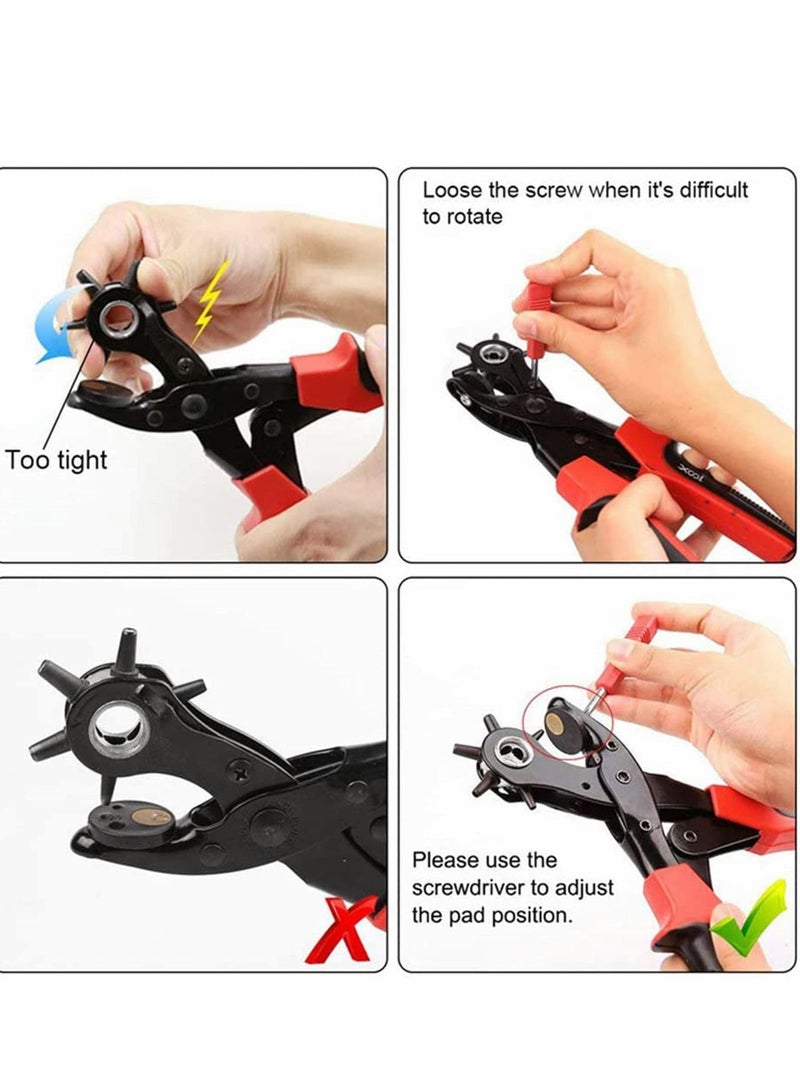 Leather Hole Punch Set, Upgraded Version Set, for Belts, Watch Bands, Dog Collars, Shoes, Fabric, DIY or Craft Projects, Super Heavy Duty Rotary Puncher, Multi Hole Sizes Maker Tool