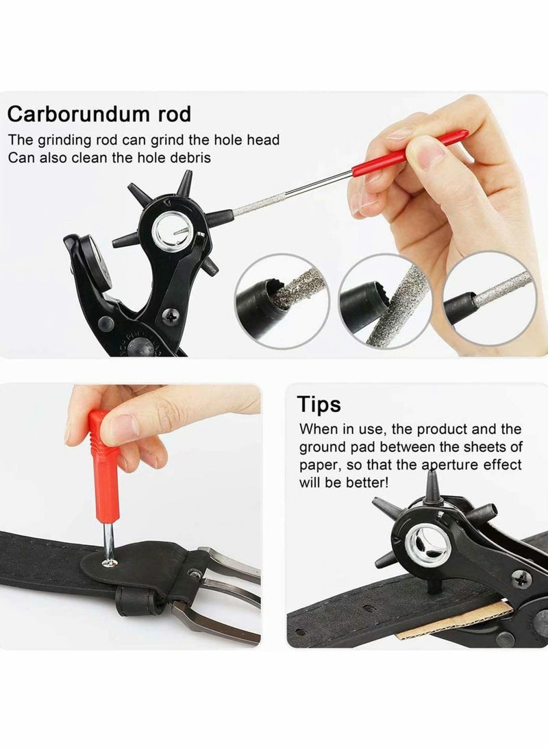 Leather Hole Punch Set, Upgraded Version Set, for Belts, Watch Bands, Dog Collars, Shoes, Fabric, DIY or Craft Projects, Super Heavy Duty Rotary Puncher, Multi Hole Sizes Maker Tool