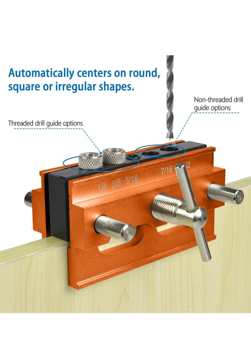 Self Centering Doweling Jig Kit  Adjustable Width Dowel Jig for Straight Holes with 6 Drill Sleeves Drill Guide Biscuit Joiner Set Woodworking Tools for Woodworking Joints Gold