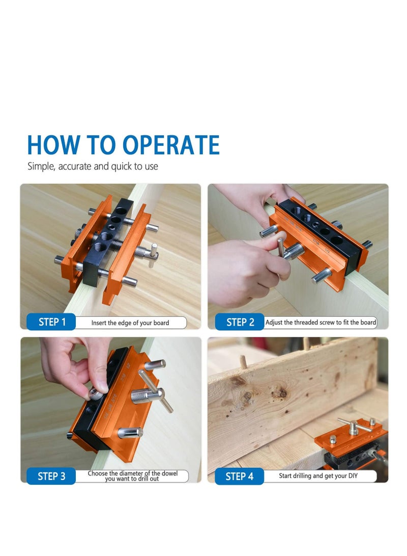 Self Centering Doweling Jig Kit  Adjustable Width Dowel Jig for Straight Holes with 6 Drill Sleeves Drill Guide Biscuit Joiner Set Woodworking Tools for Woodworking Joints Gold