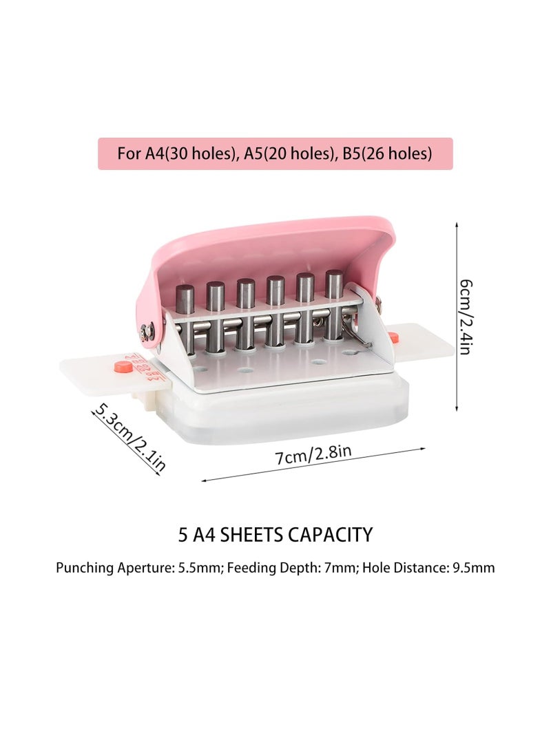 6 Hole Punch, Loose Leaf Paper Puncher for A4/A5/B5 Size, Portable Handheld Metal Circle Punch Paper Puncher, 5 Sheet Capacity