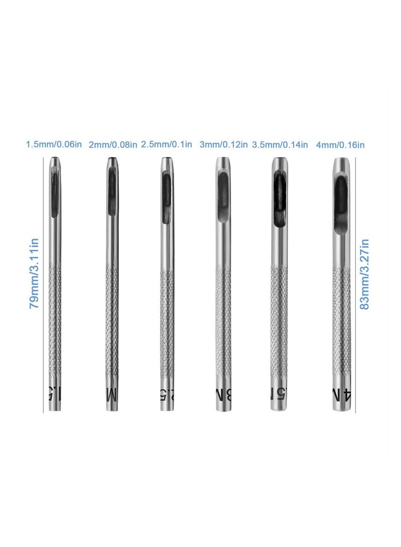 Leather Hole Punch, 6Pcs DIY Punch Tool, Stitching Round Hollow for Watch Band, Leather, Gasket Belt, Fabric, Canvas Paper Plastics