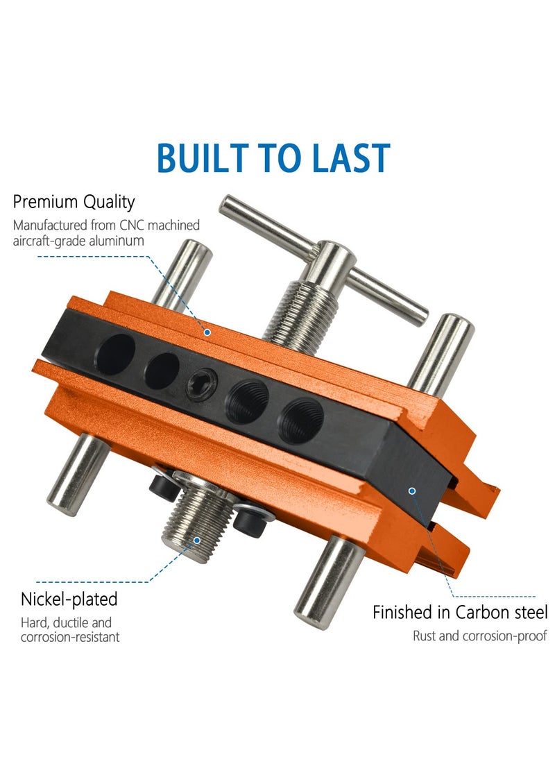 Self Centering Doweling Jig Kit  Adjustable Width Dowel Jig for Straight Holes with 6 Drill Sleeves Drill Guide Biscuit Joiner Set Woodworking Tools for Woodworking Joints Gold