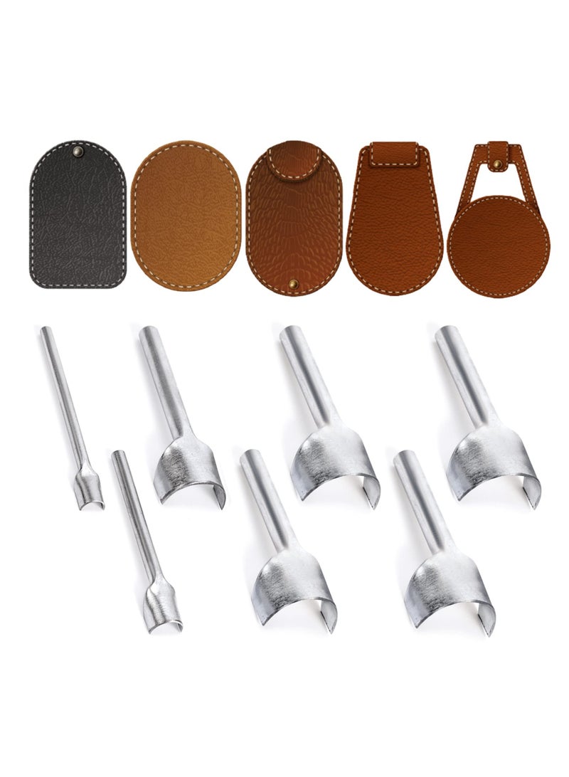 Leather Craft Tools Half-Round Punch, 7 Pieces Steel Type C DIY Leather Tools with Handle for Crafting Strap Belt, Wallet and Bag, Handwork Tool Set (10-40mm)