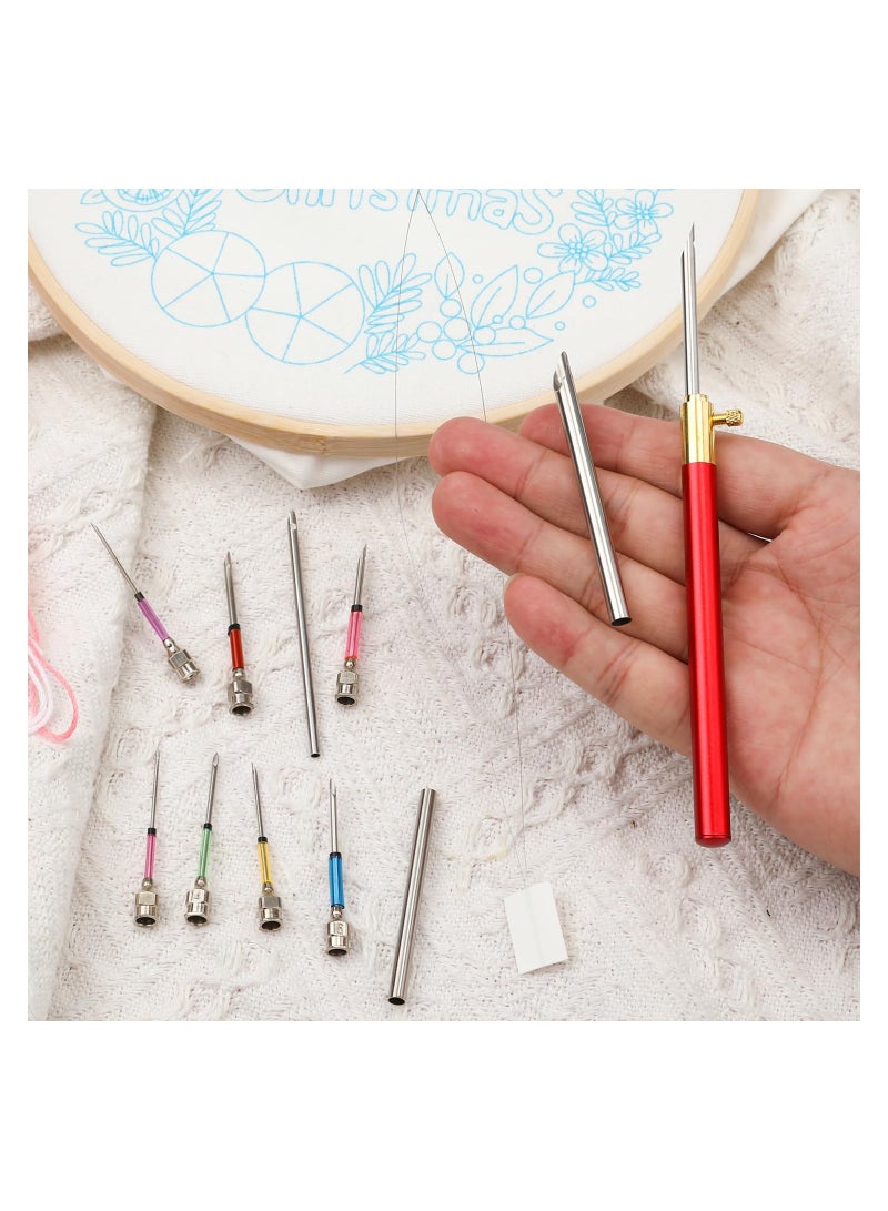 13pcs Punch Needle Kits Adjustable Punch Needle Tool Embroidery Needles Set Sewing Art Needles with 7 Size Punch Needle Heads Seam Ripper for Adults Beginner Floss Cross Stitch DIY Craft