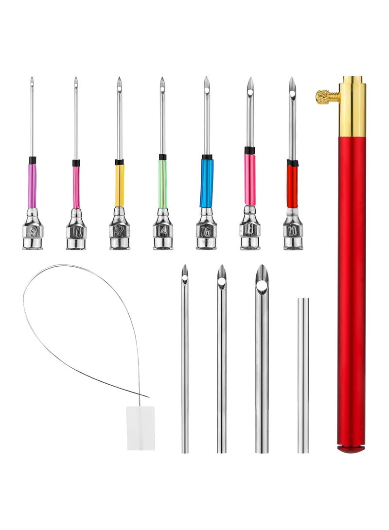 13pcs Punch Needle Kits Adjustable Punch Needle Tool Embroidery Needles Set Sewing Art Needles with 7 Size Punch Needle Heads Seam Ripper for Adults Beginner Floss Cross Stitch DIY Craft