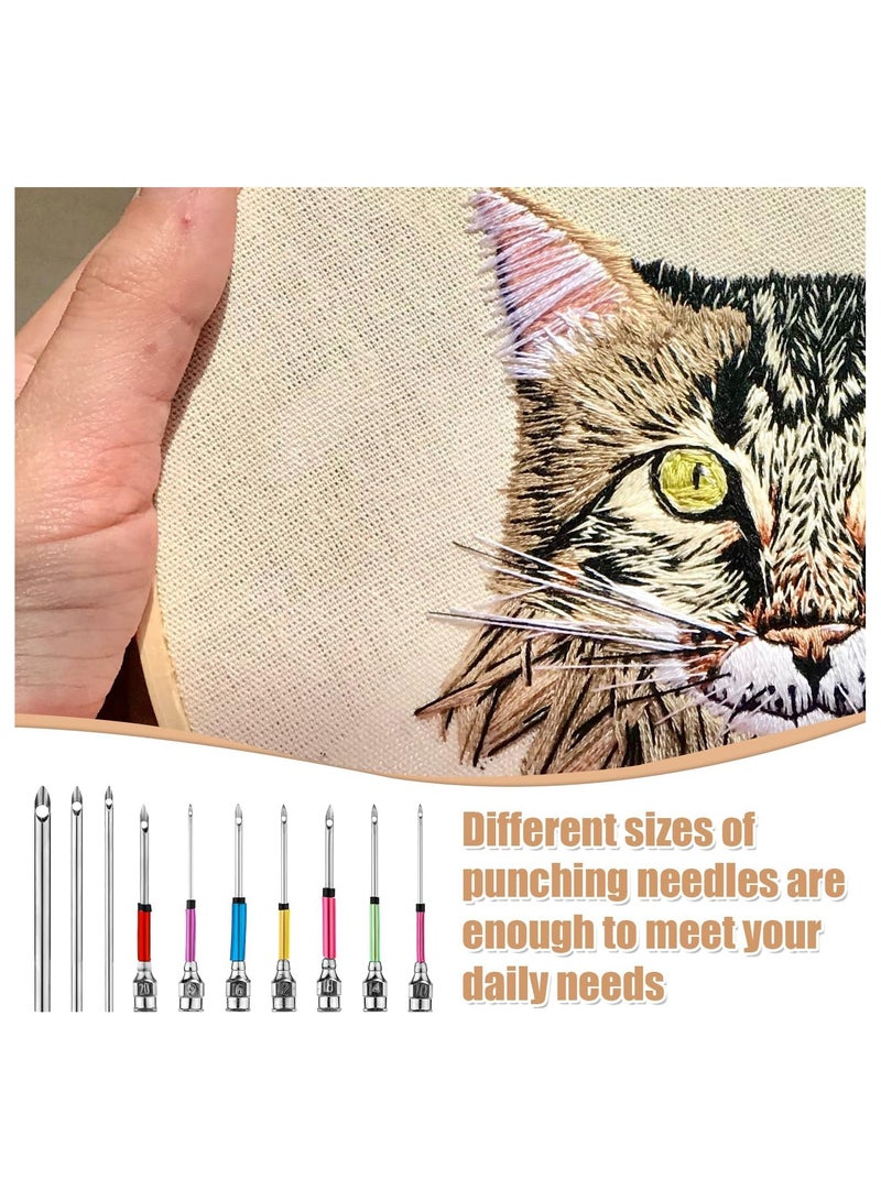 13pcs Punch Needle Kits Adjustable Punch Needle Tool Embroidery Needles Set Sewing Art Needles with 7 Size Punch Needle Heads Seam Ripper for Adults Beginner Floss Cross Stitch DIY Craft