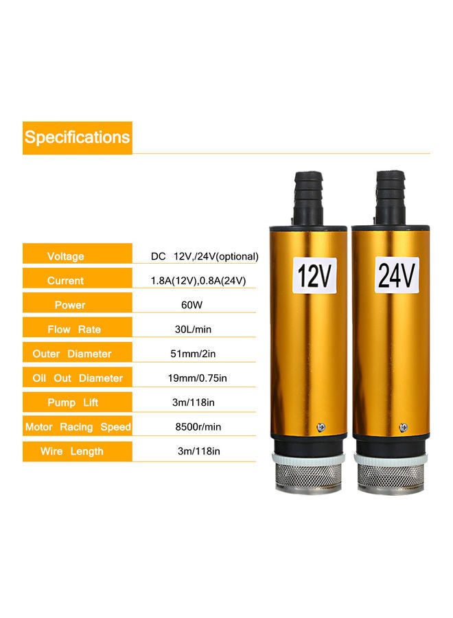 60W DC 24V Submersible Pump Gold 20.00x1x5.5cm