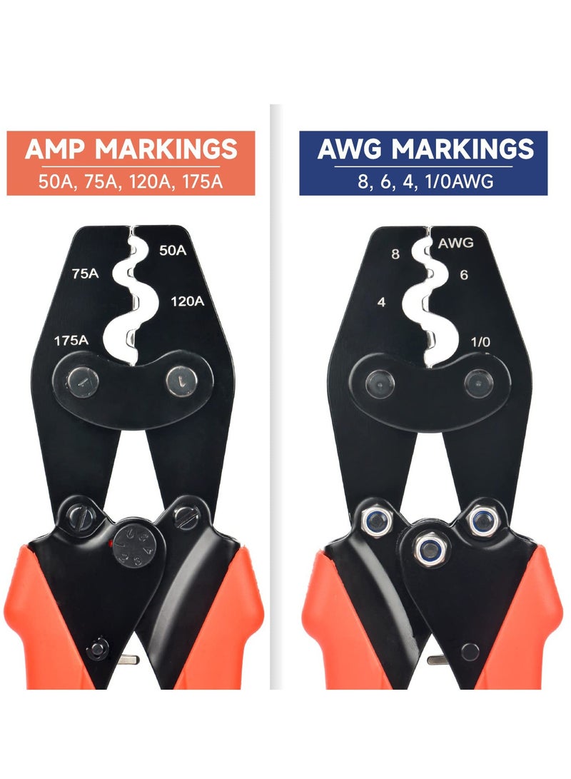 Battery Cable Crimping Tool for Power 50A & 75A Connectors, Anderson SB50 SB120 SB175 Connectors, AWG 8-1/0 Battery Cable Lugs - Professional Grade Crimper for Secure Power Connections
