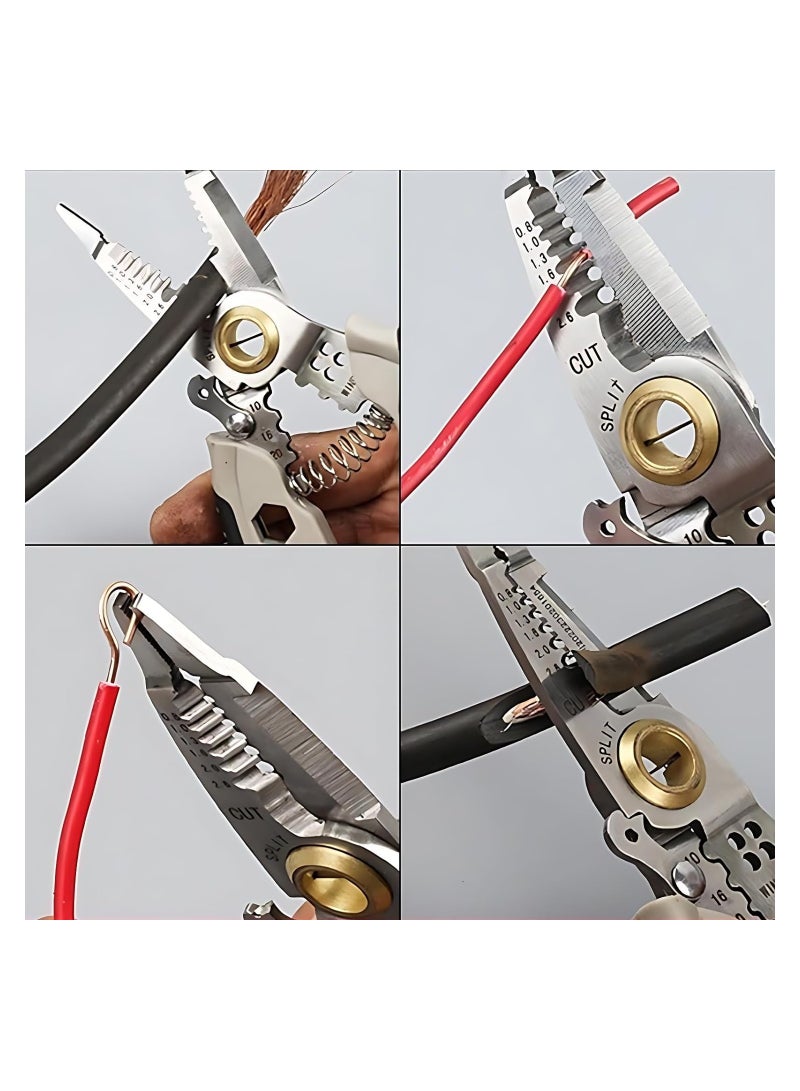 7-Inch Multipurpose Wire Stripper, 2024 New Professional Wire Stripping Tool for Electricians, Self-Adjusting, Stripping, Cutting and Crimping Capabilities, Ideal for Electrical Cables Stripping