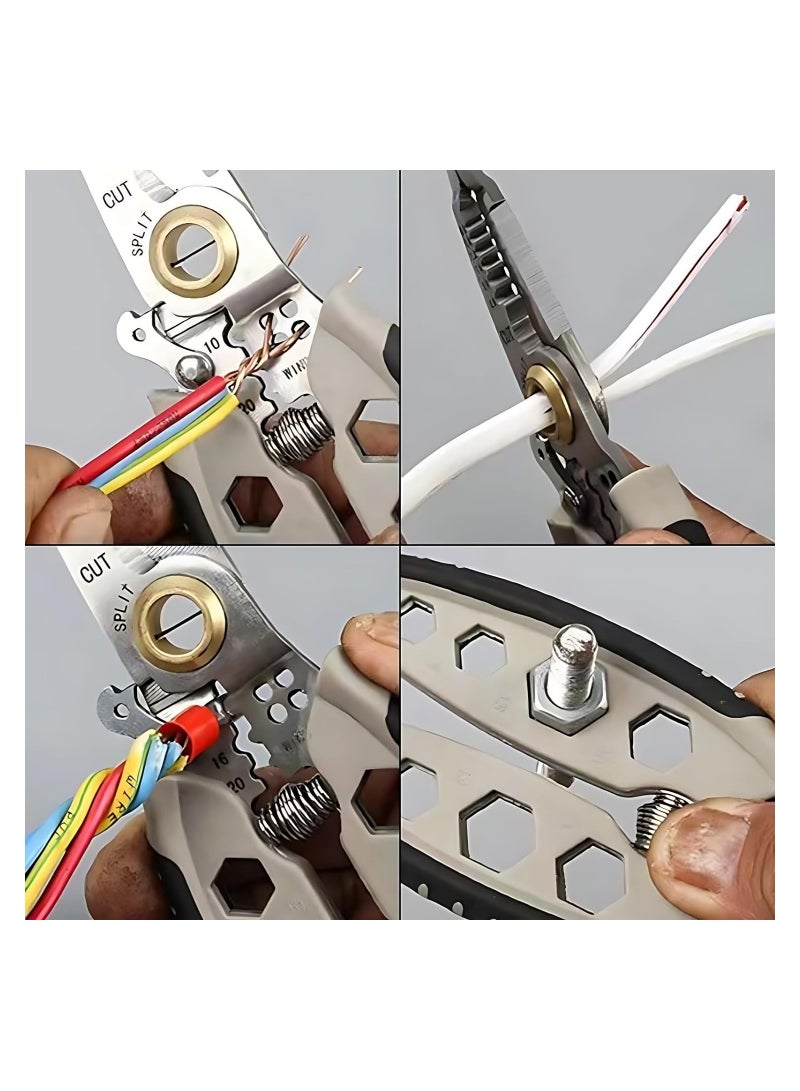 7-Inch Multipurpose Wire Stripper, 2024 New Professional Wire Stripping Tool for Electricians, Self-Adjusting, Stripping, Cutting and Crimping Capabilities, Ideal for Electrical Cables Stripping