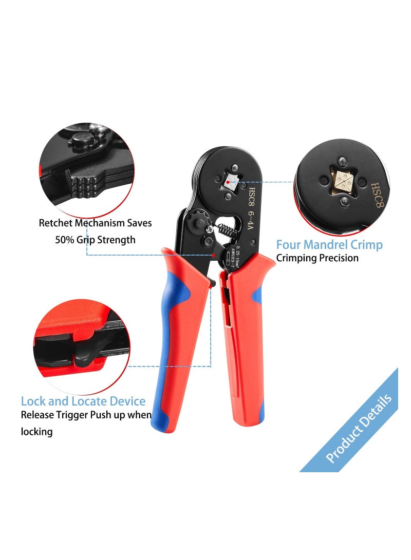 Ferrule Crimping Tools Wire Pliers - 1250 PCS Wire Ferrules with Crimpers Pliers Kit for Electricians, Adjustable Ratchet Tools with Terminals Connectors 0.25-10 mm² (AWG 23-7)