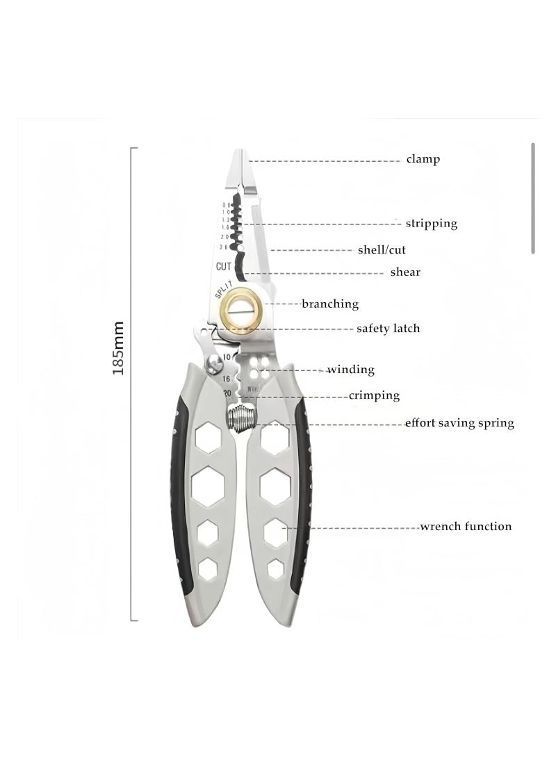 7-Inch Multipurpose Wire Stripper, 2024 New Professional Wire Stripping Tool for Electricians, Self-Adjusting, Stripping, Cutting and Crimping Capabilities, Ideal for Electrical Cables Stripping