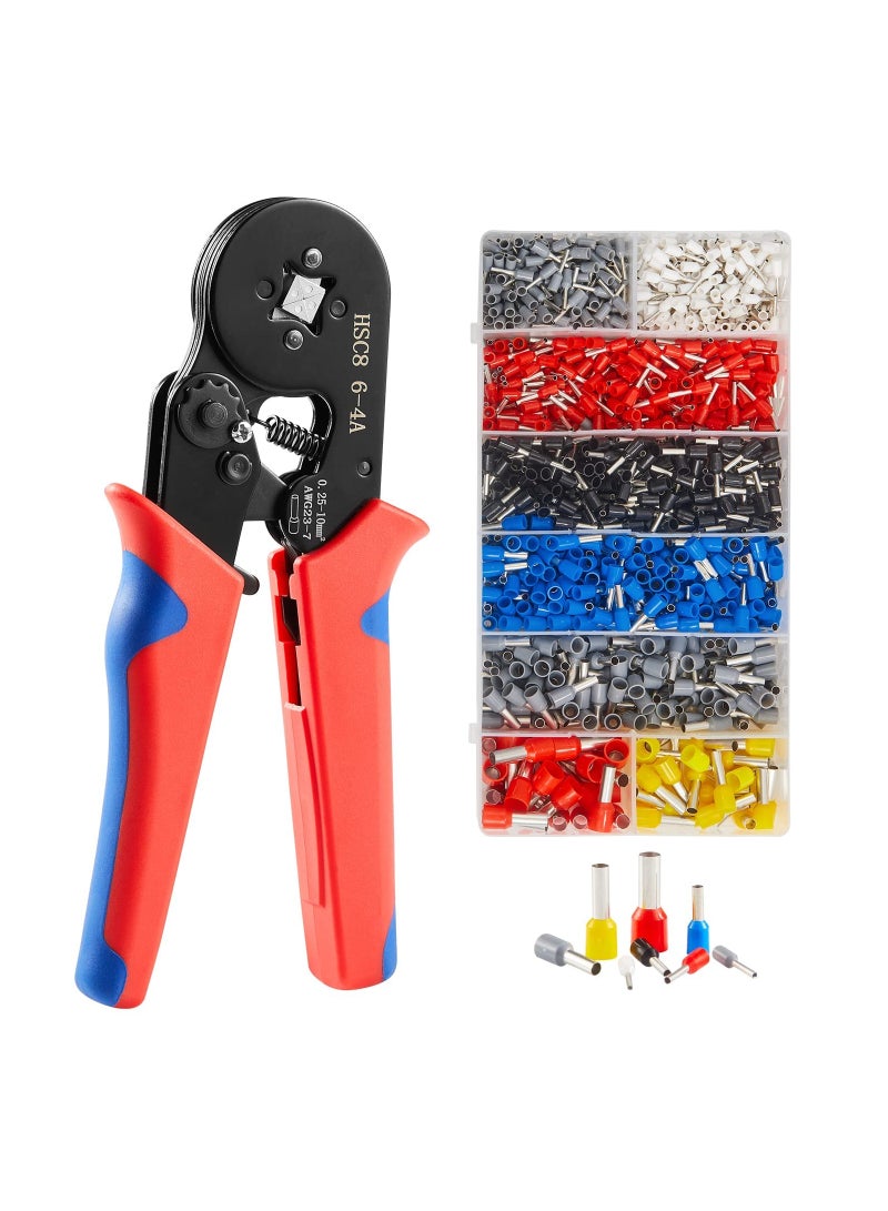 Ferrule Crimping Tools Wire Pliers - 1250 PCS Wire Ferrules with Crimpers Pliers Kit for Electricians, Adjustable Ratchet Tools with Terminals Connectors 0.25-10 mm² (AWG 23-7)