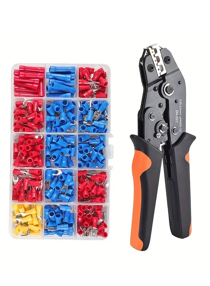 1 Set SN-02C Wire Crimping Tool Set, Insulated Wire Electrical Connectors Crimp-Butt, Ring, Spade, Terminals Cable Lugs Assortment Kit