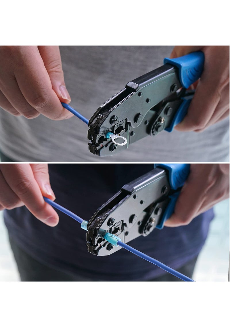 Crimping Tool for Heat Shrink Connectors, AWG22-10 Crimping Tool For Insulated Electrical Connectors, Ratcheting Wire Terminal Crimper - Crimping Pliers - Electrical Crimping Tool (30C, Blue)
