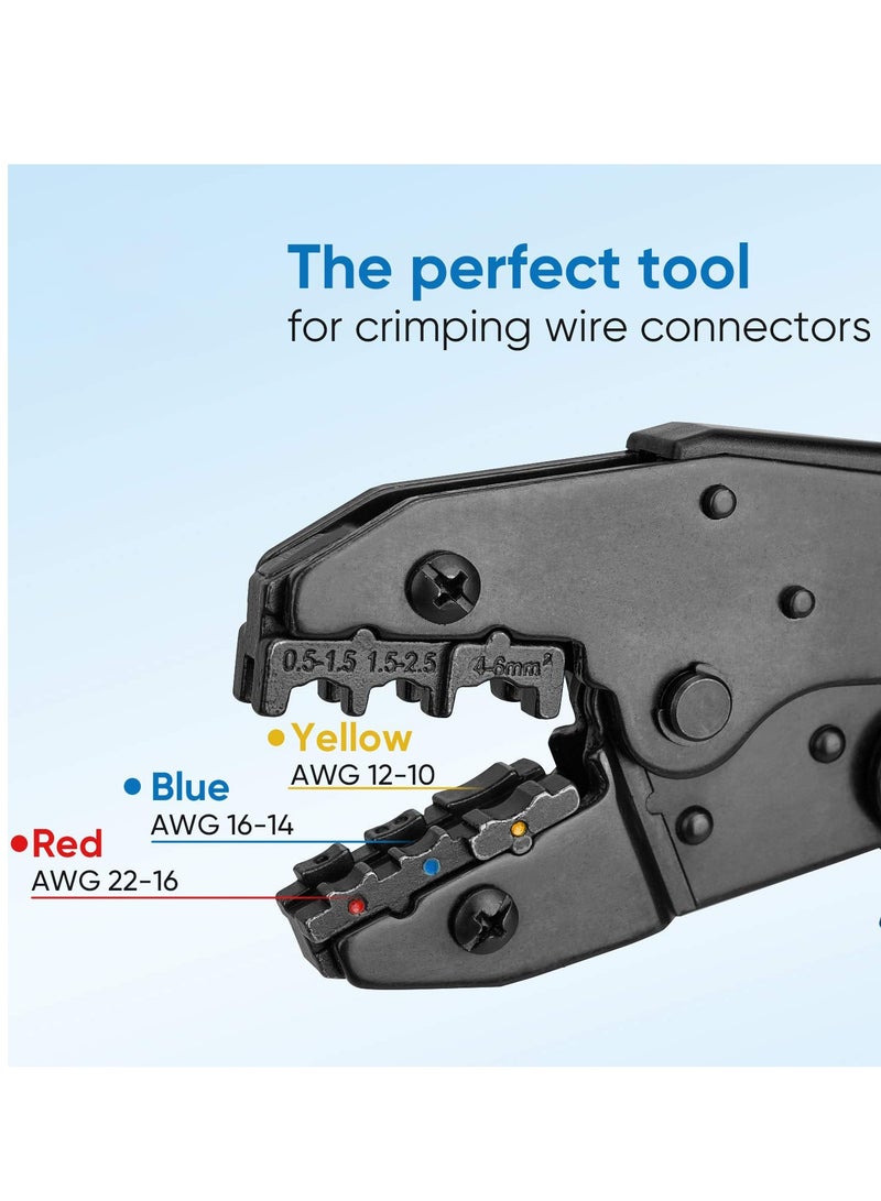 Crimping Tool for Heat Shrink Connectors, AWG22-10 Crimping Tool For Insulated Electrical Connectors, Ratcheting Wire Terminal Crimper - Crimping Pliers - Electrical Crimping Tool (30C, Blue)