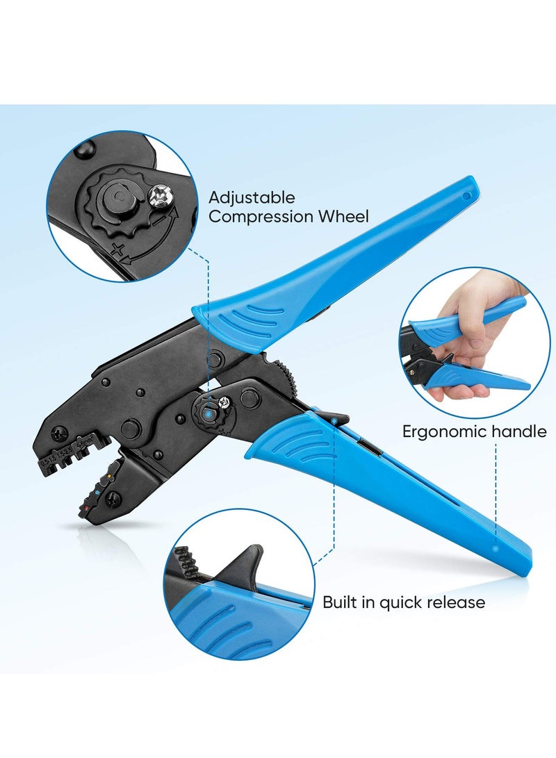 Crimping Tool for Heat Shrink Connectors, AWG22-10 Crimping Tool For Insulated Electrical Connectors, Ratcheting Wire Terminal Crimper - Crimping Pliers - Electrical Crimping Tool (30C, Blue)