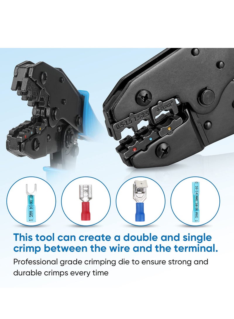 Crimping Tool for Heat Shrink Connectors, AWG22-10 Crimping Tool For Insulated Electrical Connectors, Ratcheting Wire Terminal Crimper - Crimping Pliers - Electrical Crimping Tool (30C, Blue)