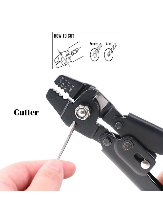 Up To 2.2Mm Wire Rope Crimping Tool Wire Rope Swager Crimper Fishing Crimping Tool With 180Pieces 1.2/1.5/2Mm Aluminum Double Barrel Ferrule Crimping Loop Sleeve Kit