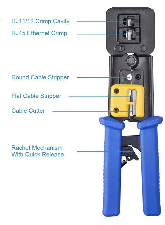 RJ45 Multi-Functional Cable Cutter Crimp Tool Black/Blue