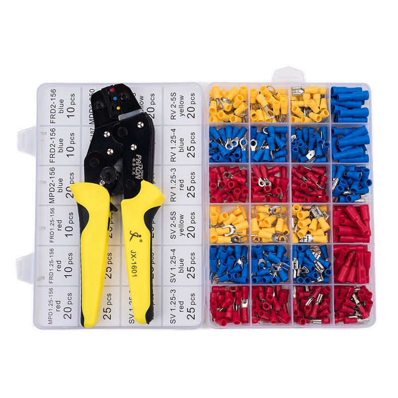 Insulated Ratcheting Crimper Kit With 500-Piece Male and Female Spade Connectors Multicolour 20.50 x 5 x 14.20cm